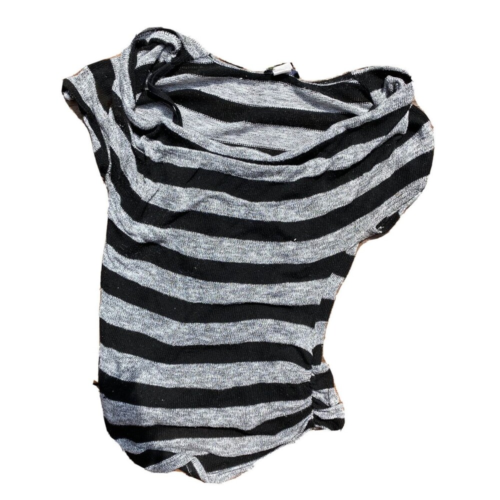 DEB Black Gray Stripe Cowl Neck Short Sleeve Sweater Shirt Jrs Size Large